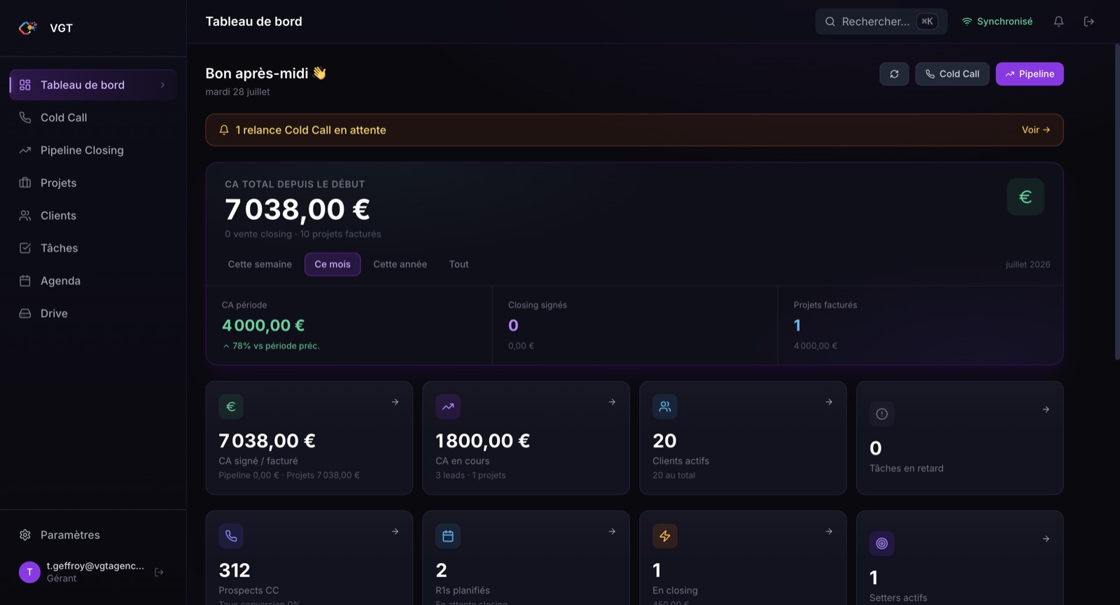CRM VGT — logiciel de gestion commerciale développé par VGT Agency